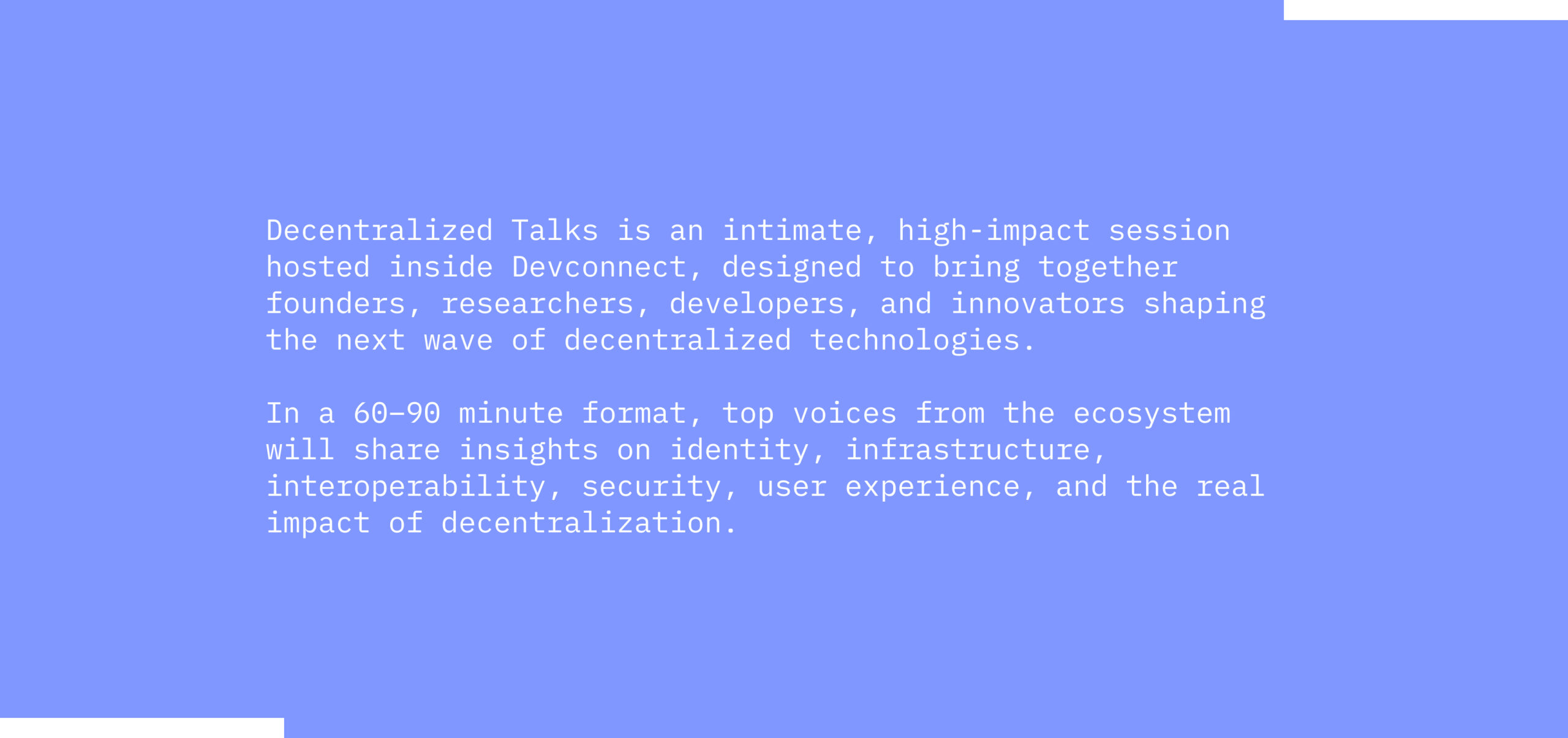 Decentralized Talks — event description and color palette