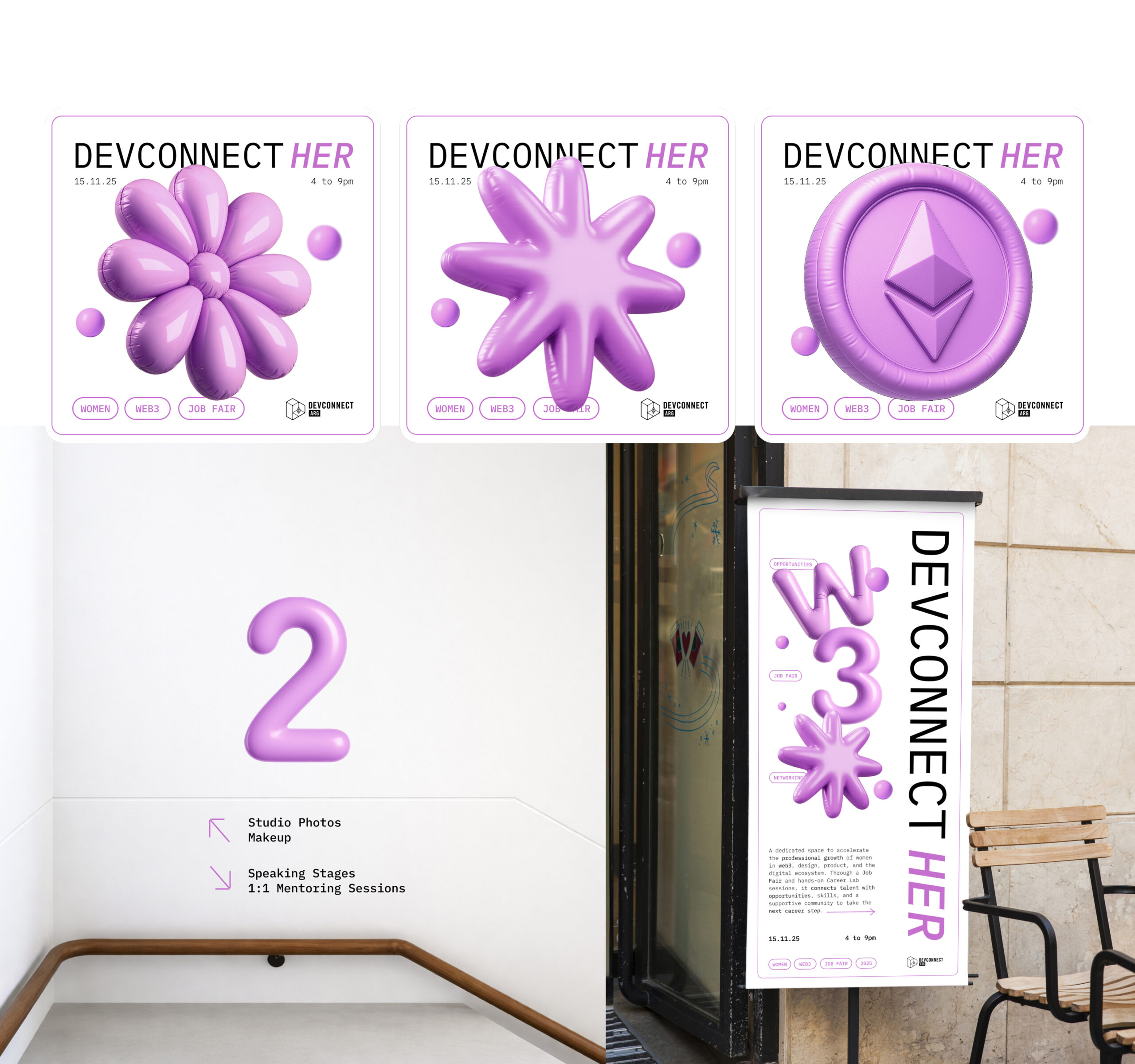 DevConnectHer — posters, event signage and banner