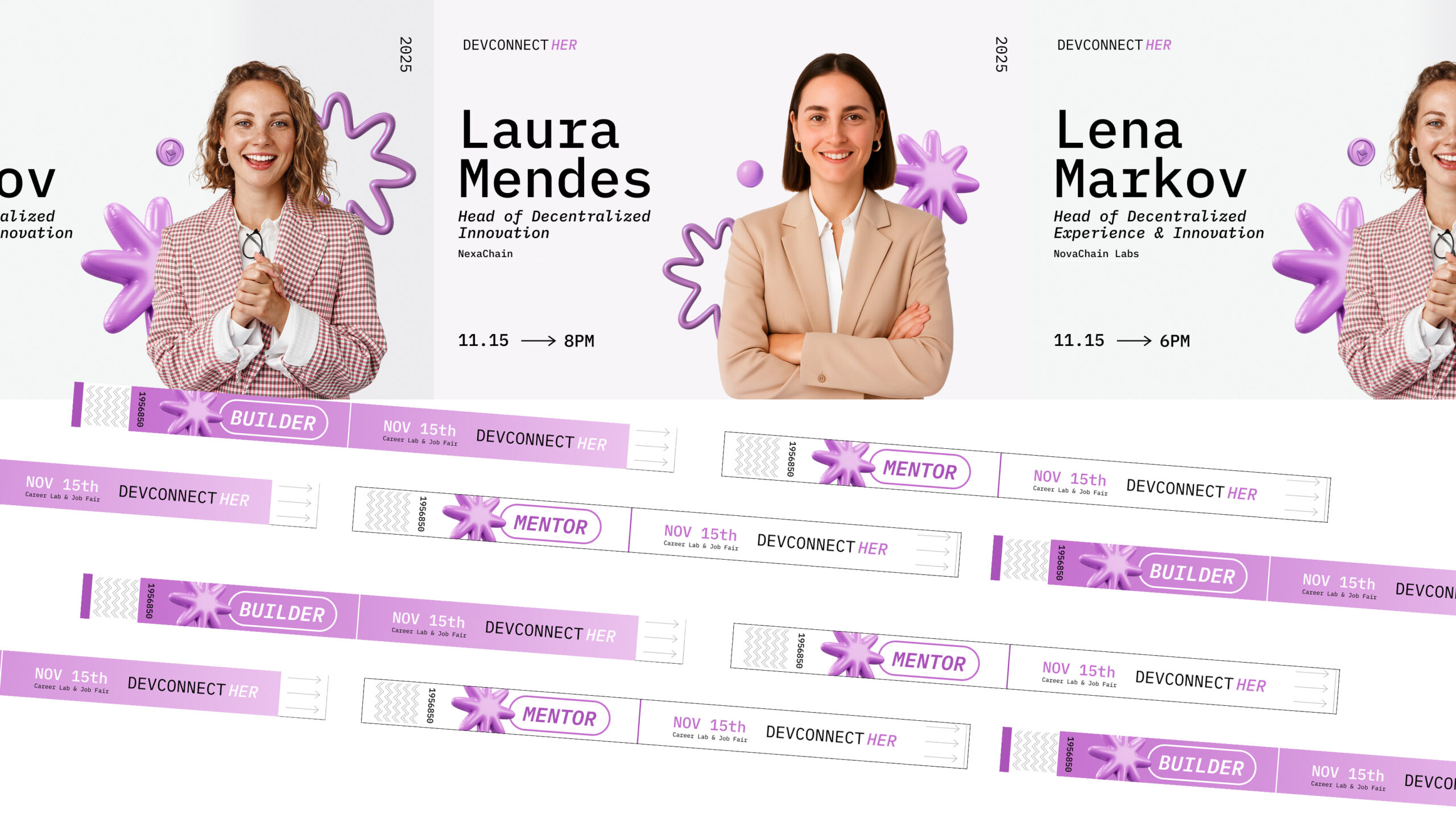 DevConnectHer — speaker cards and wristbands