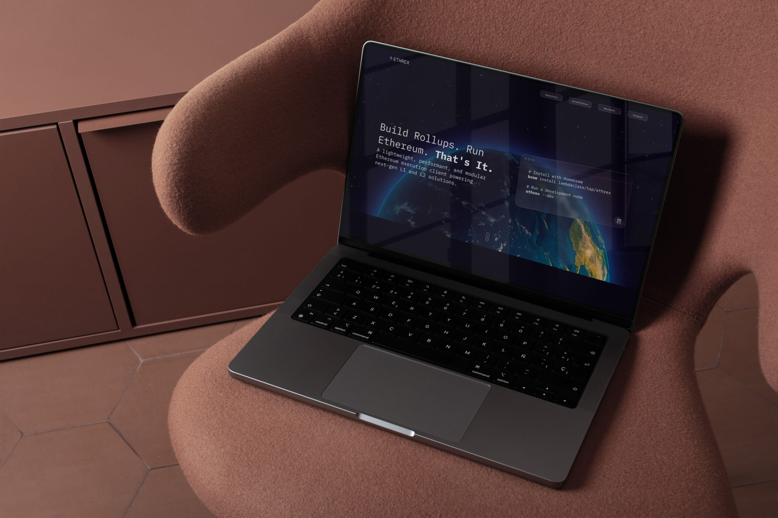 Etherex — website on a laptop