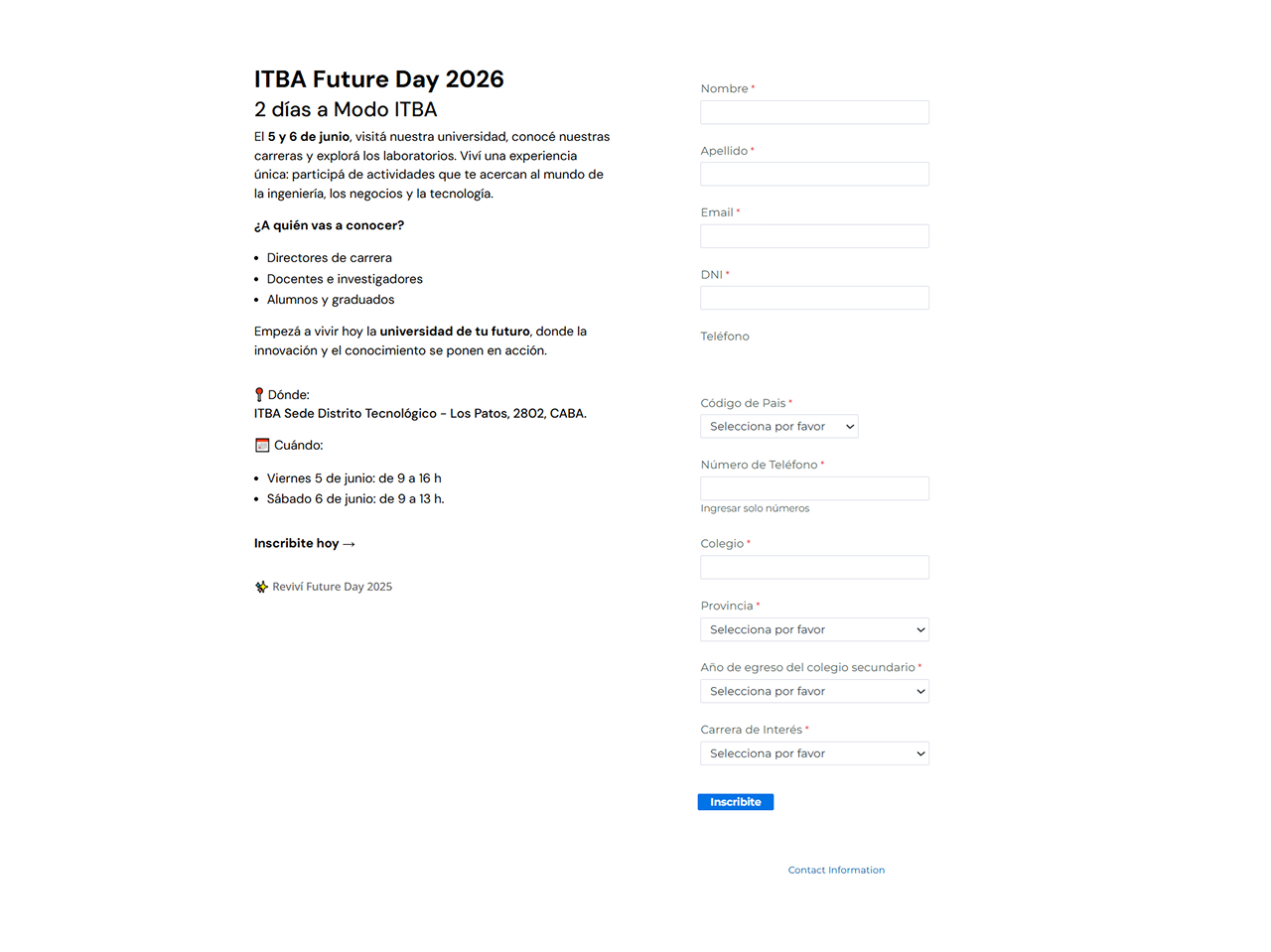 ITBA Future Day — registration page before the redesign